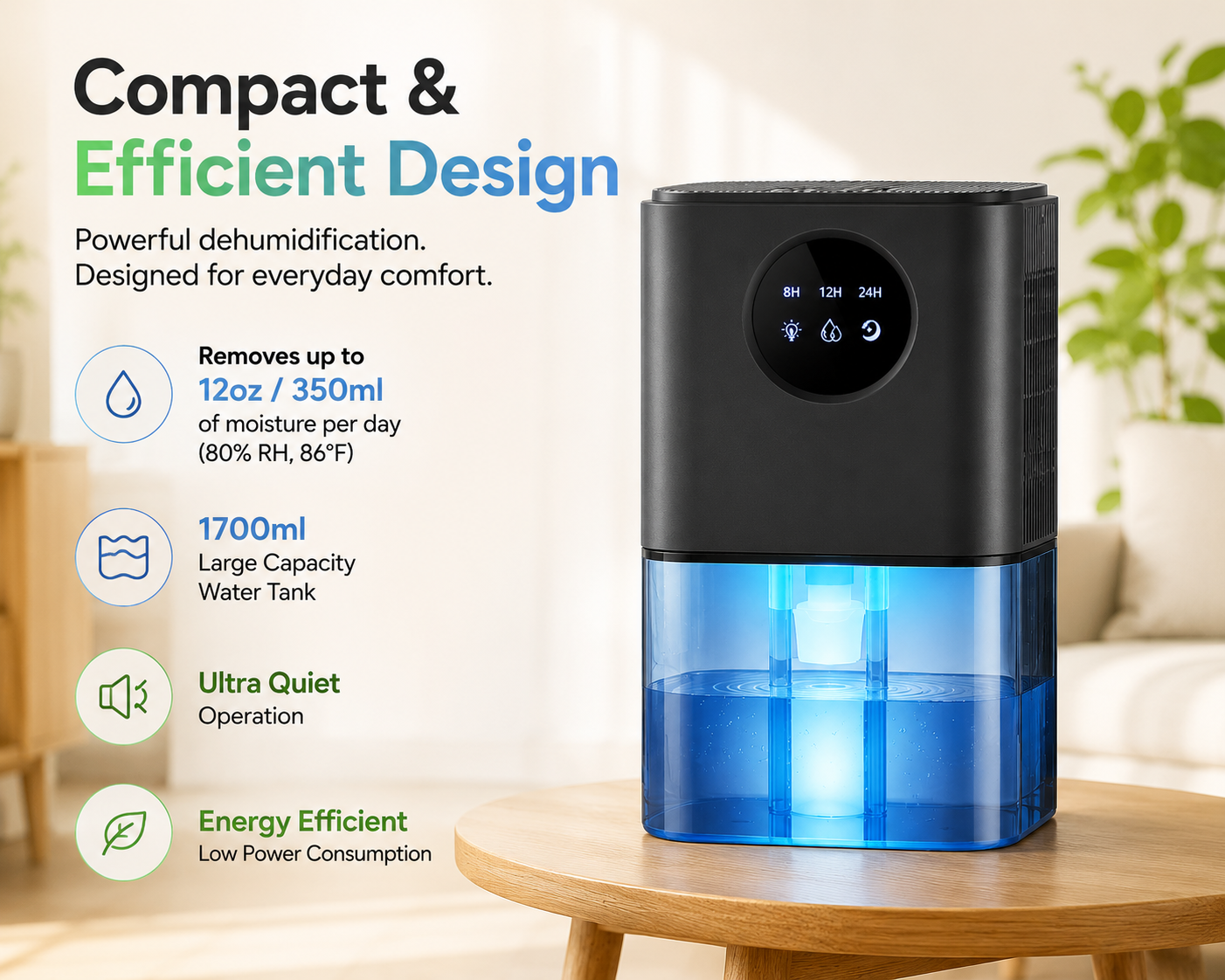 1.7L Compact Home Dehumidifier